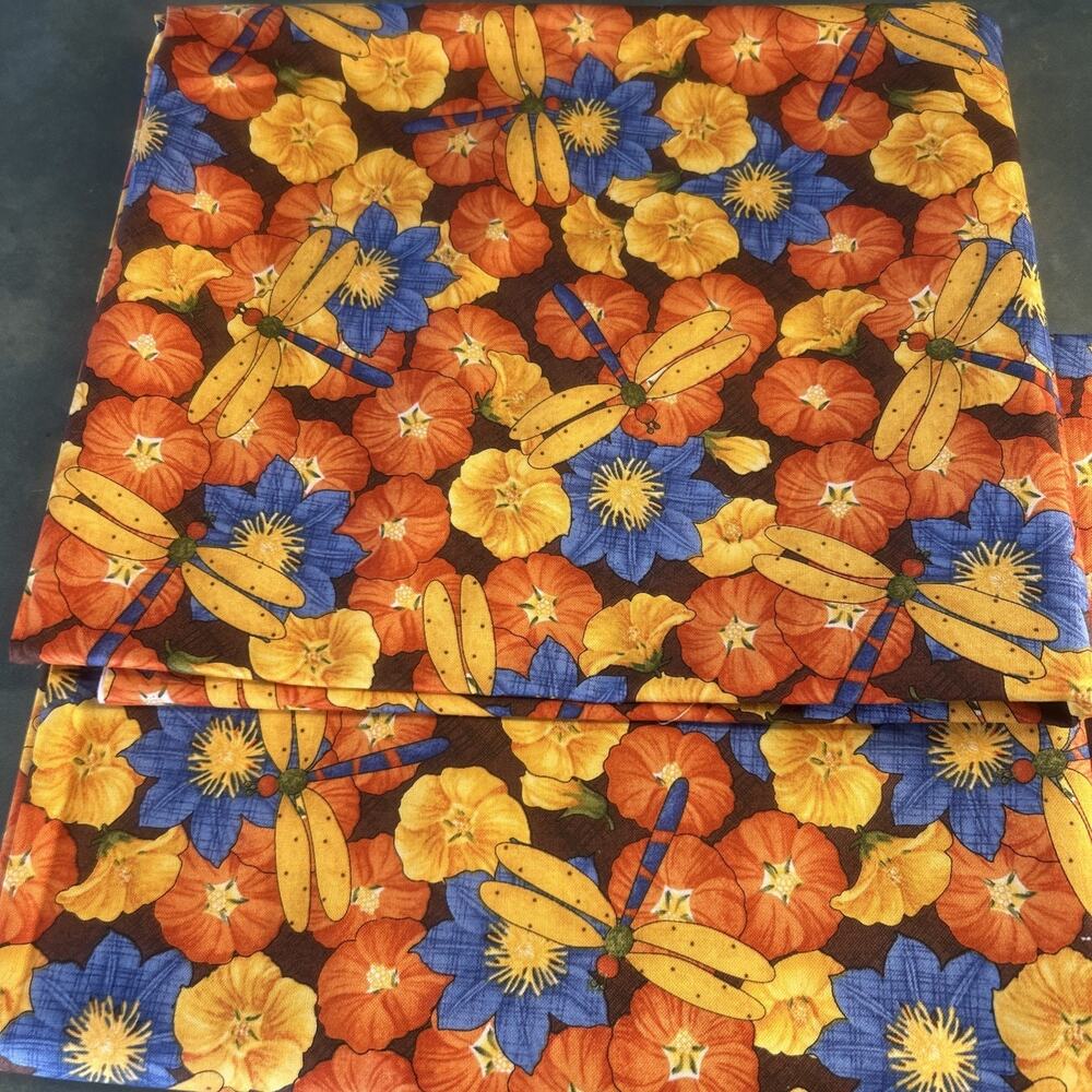 Debbie Mumm Dragonfly Fabric 2 Panels 44x36 Joann Floral Cotton Quilt Folk Rare